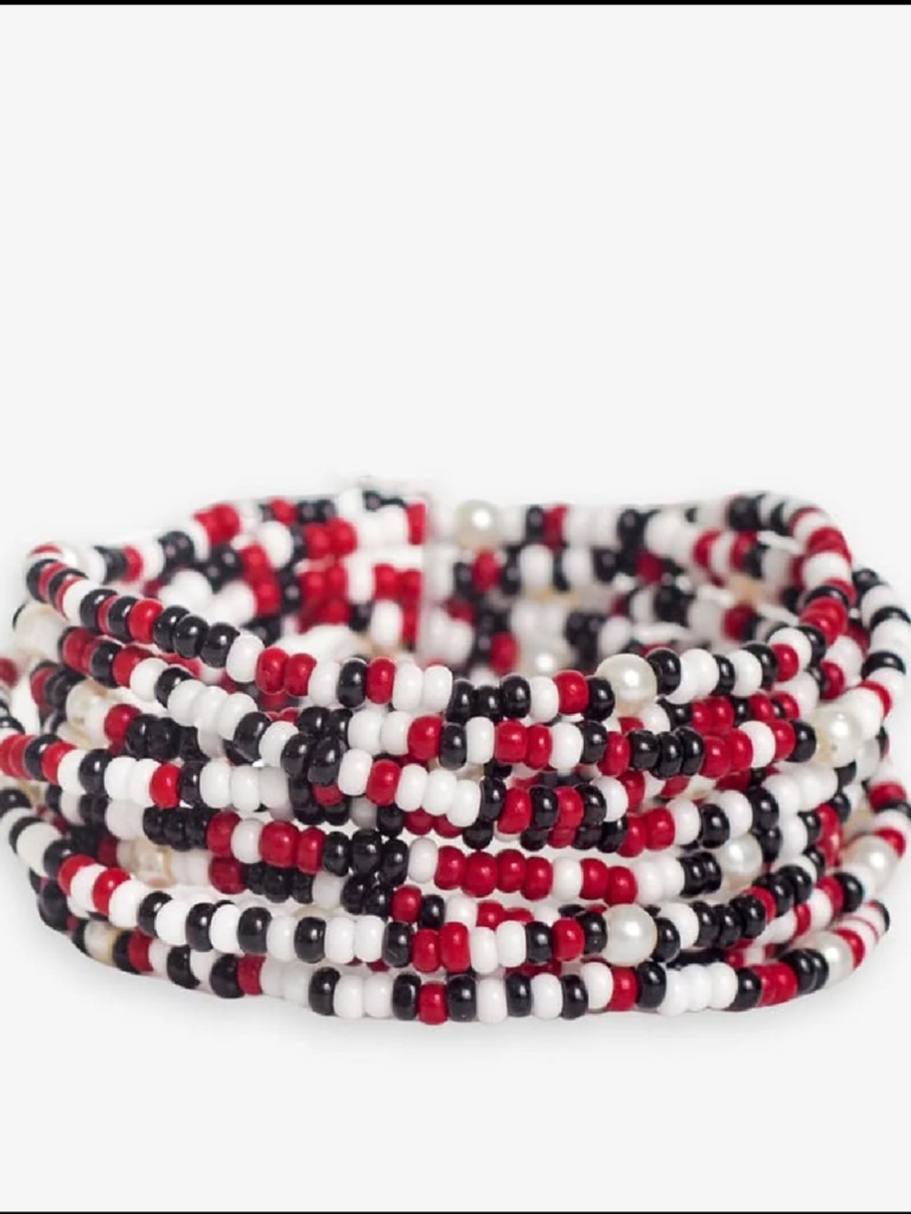 New package Hand beaded 10 bracelet stack maroon black white Seed beads confetti
